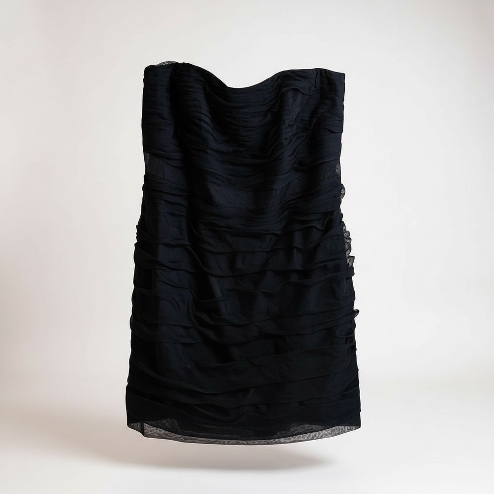 Monique Lhuillier Bridesmaids Navy Blue Strapless Ruffle Dress 22W NWT